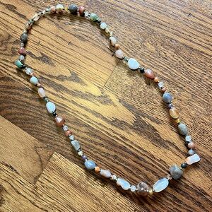 Vintage Semi-precious Stone Bead Necklace 14” Brown/red/Orange/Quartz